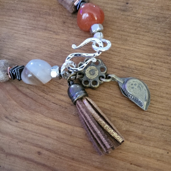 Blue Honey Jewelry Nature Walk Gemstone & Bone Bead Bohemian Bracelet XL - Picture 3 of 8